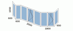 Лоджия «Тип 1» ПД-4 - схема остекления распашными окнами