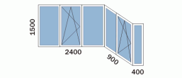 Лоджия «Сапог» П44 - схема остекления распашными окнами